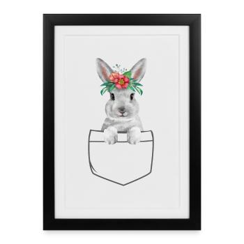 Lapin Lapin Lapin Pâques Lapin Fleurs Lapin Mama - Affiche encadrée (27 × 37 cm) - noir - Devant