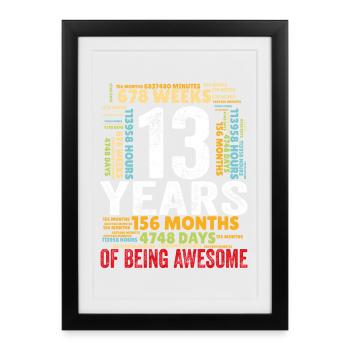 13 ans 13e anniversaire Être génial Mois Jours - Affiche encadrée (27 × 37 cm) - noir - Devant