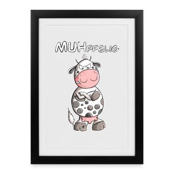 Muffelige Kuh I Muffel Kuh Wortspiel I Statement - Gerahmtes Poster (27 × 37 cm) - Schwarz - Vorne
