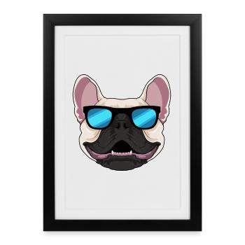 Lunettes de soleil bouledogue français - Affiche encadrée (27 × 37 cm) - noir - Devant