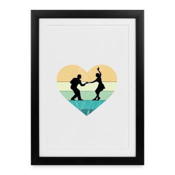 J’adore Rock’n Roll Dance Couple Retro Heart - Affiche encadrée (27 × 37 cm) - noir - Devant