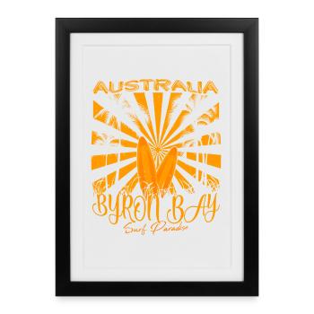Byron Bay Australie Surfing Paradise - Affiche encadrée (27 × 37 cm) - noir - Devant