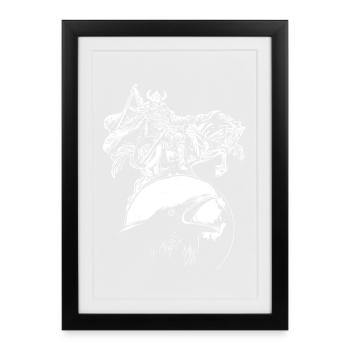 Vikings à cheval sur corbeau en pleine lune - Affiche encadrée (27 × 37 cm) - noir - Devant