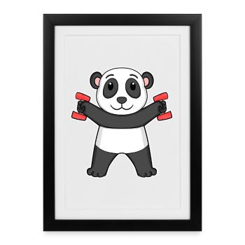 Panda Dumbbell Dumbbells Fitness Gym - Framed poster (27 × 37 cm) - black - Front