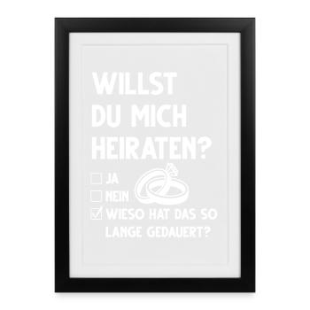 Geschenk zur Verlobung Willst du mich Heiraten - Gerahmtes Poster (27 × 37 cm) - Schwarz - Vorne