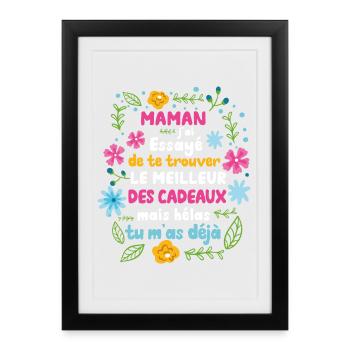 Maman Cadeau Fête Des Mères 2022 Humour Fleur - Affiche encadrée (27 × 37 cm) - noir - Devant