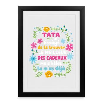 Tata Cadeau Fête Des Mères 2022 Humour Fleur - Affiche encadrée (27 × 37 cm) - noir - Devant