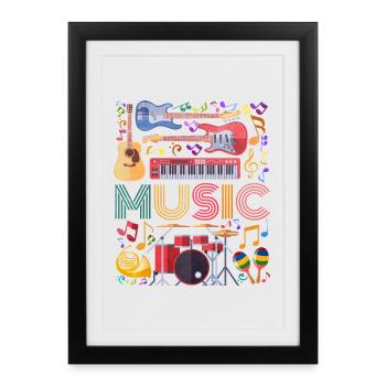 Art de collage d’instruments de musique - Affiche encadrée (27 × 37 cm) - noir - Devant