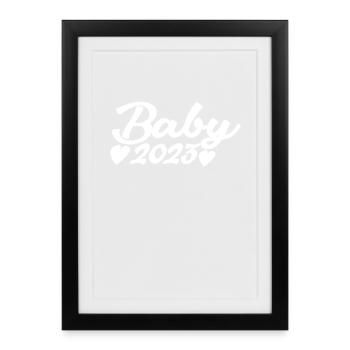 Bébé 2023 Grossesse enceinte - Affiche encadrée (27 × 37 cm) - noir - Devant