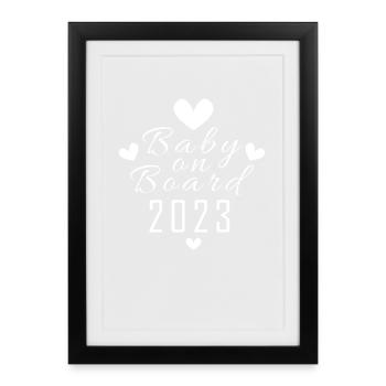 Bébé 2023 Grossesse enceinte - Affiche encadrée (27 × 37 cm) - noir - Devant