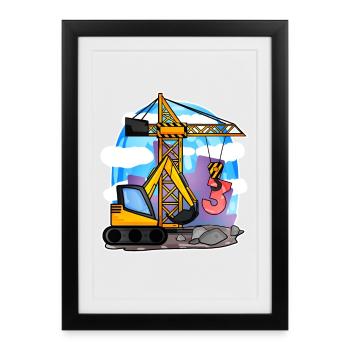 Grue excavatrice 3ème anniversaire - chemise garçon de 3 ans - Affiche encadrée (27 × 37 cm) - noir - Devant