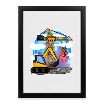 Grue excavatrice 4ème anniversaire - chemise garçon de 4 ans - Affiche encadrée (27 × 37 cm) - noir - Devant
