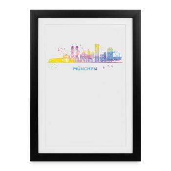 Munich Skyline Coloré Munich Frauenkirche - Affiche encadrée (27 × 37 cm) - noir - Devant