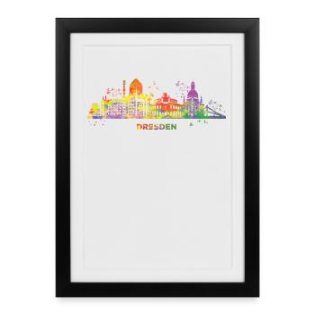 Dresden Skyline Colorful Dresdener - Framed poster (27 × 37 cm) - black - Front
