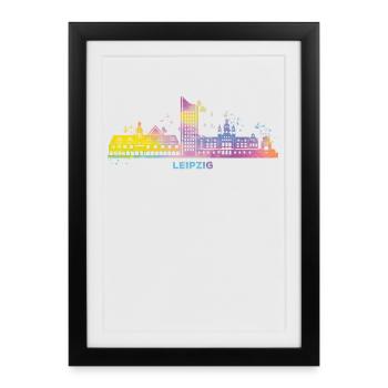 Leipzig Skyline Coloré Leipzig Uniriese - Affiche encadrée (27 × 37 cm) - noir - Devant