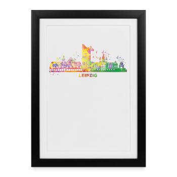Leipzig Skyline Coloré Leipzig Uniriese - Affiche encadrée (27 × 37 cm) - noir - Devant