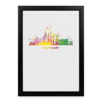 Stuttgart Skyline Tour de télévision colorée de Stuttgart - Affiche encadrée (27 × 37 cm) - noir - Devant