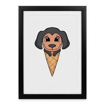 Coonhound avec cornet de crème glacée - crème glacée - Affiche encadrée (27 × 37 cm) - noir - Devant