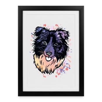Border Collie éclaboussures de couleur - Affiche encadrée (27 × 37 cm) - noir - Devant