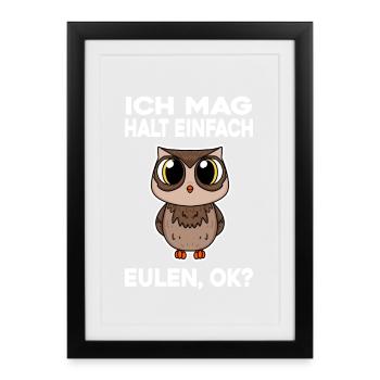 Ich mag halt einfach Eulen - Gerahmtes Poster (27 × 37 cm) - Schwarz - Vorne