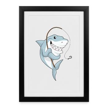 Pêche à la canne à pêche pour les pêcheurs de requins - Affiche encadrée (27 × 37 cm) - noir - Devant