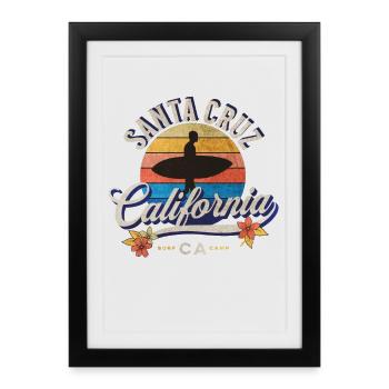 Californie Santa Cruz Surfing Retro Sunset - Affiche encadrée (27 × 37 cm) - noir - Devant