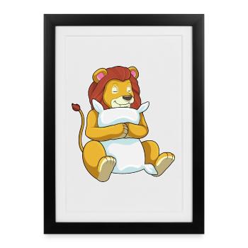 Oreiller de couchage Lion - Affiche encadrée (27 × 37 cm) - noir - Devant