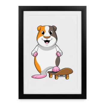 Skateboard Pig Pig Skateur - Affiche encadrée (27 × 37 cm) - noir - Devant