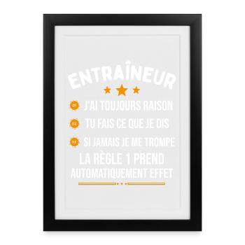 Coach Cadeau Handball Football Rugby Entraîneur - Affiche encadrée (27 × 37 cm) - noir - Devant