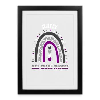Happy Ace Pride Mois Asexuel Boho Rainbow - Affiche encadrée (27 × 37 cm) - noir - Devant