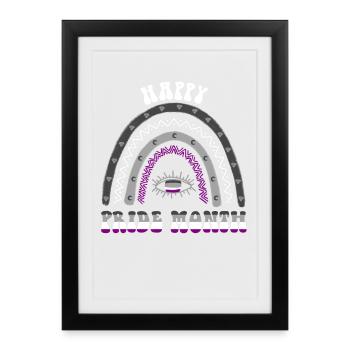 Boho Rainbow Happy Pride Mois Asexué - Affiche encadrée (27 × 37 cm) - noir - Devant