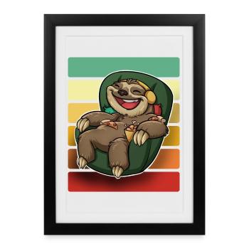 Pizza fauteuil paresseux - Affiche encadrée (27 × 37 cm) - noir - Devant