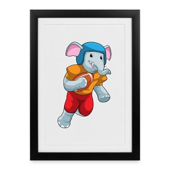 Elephant Sport de football américain - Affiche encadrée (27 × 37 cm) - noir - Devant