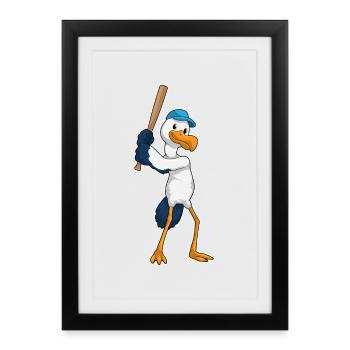Bat-de-baseball de baseball Stork - Affiche encadrée (27 × 37 cm) - noir - Devant