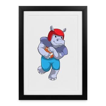 Hippopotames Sports de football américain - Affiche encadrée (27 × 37 cm) - noir - Devant