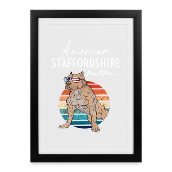 American Staffordshire Mom Vintage - Affiche encadrée (27 × 37 cm) - noir - Devant
