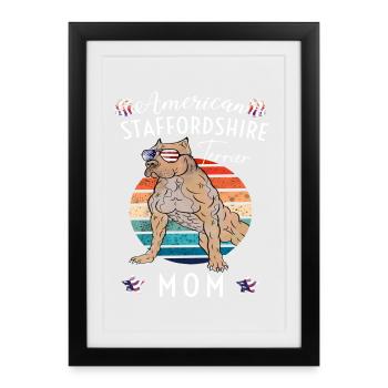 American Staffordshire Maman Rétro - Affiche encadrée (27 × 37 cm) - noir - Devant