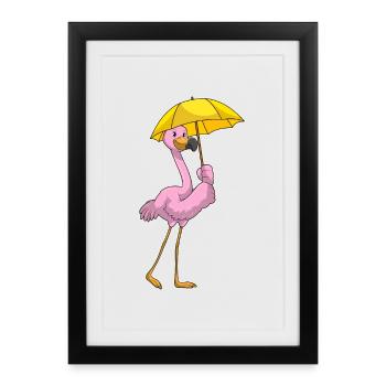 Parapluie Flamant Rose - Affiche encadrée (27 × 37 cm) - noir - Devant