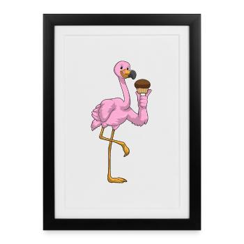 Muffin aux flamants roses - Affiche encadrée (27 × 37 cm) - noir - Devant