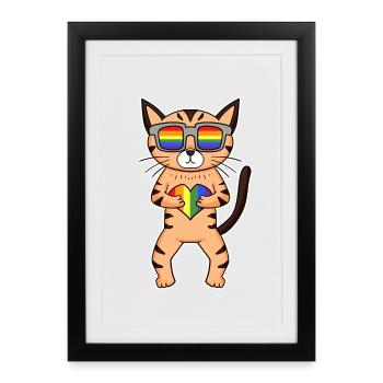 Chat LGBT Maine Coon Rainbow - Affiche encadrée (27 × 37 cm) - noir - Devant