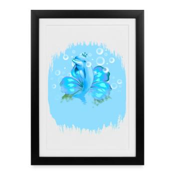 Mystical dolphin with water stains - Framed poster (27 × 37 cm) - black - Front