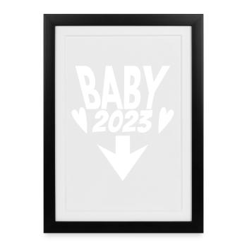 Baby 2023 Schwanger Schwangerschaft - Gerahmtes Poster (27 × 37 cm) - Schwarz - Vorne