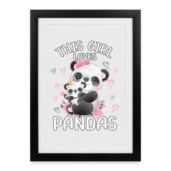 Dieses Maedchen Liebt Pandas - Gerahmtes Poster (27 × 37 cm) - Schwarz - Vorne