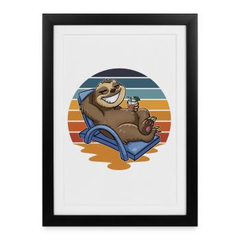 Faultier Urlauber Urlaub - Gerahmtes Poster (27 × 37 cm) - Schwarz - Vorne