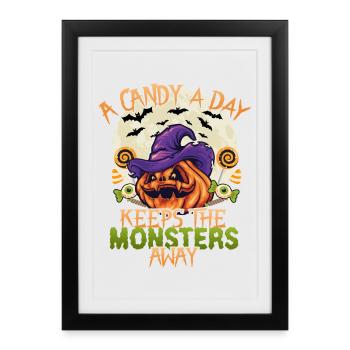 Un bonbon par jour éloigne les monstres - Affiche encadrée (27 × 37 cm) - noir - Devant
