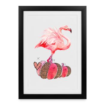 Herbst Flamingo Kürbis Thanksgiving - Gerahmtes Poster (27 × 37 cm) - Schwarz - Vorne