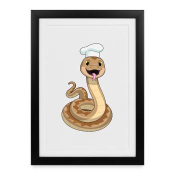 Cuisinière Chef Serpent Cuisson du Chapeau - Affiche encadrée (27 × 37 cm) - noir - Devant