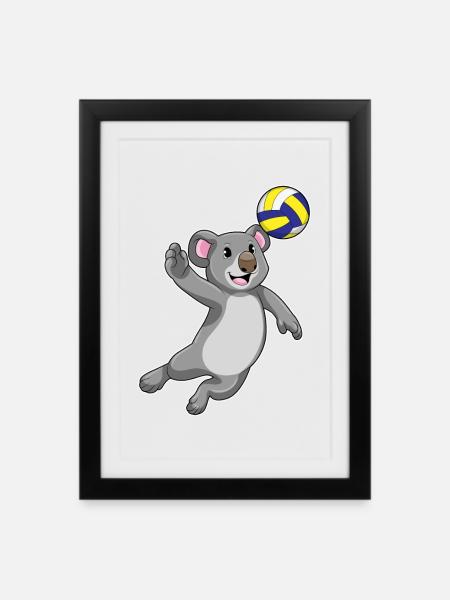 Koala Volleyballspieler Volleyball - Gerahmtes Poster (27 × 37 cm) - Schwarz