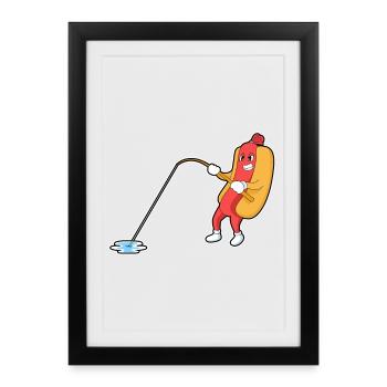 Pêche à la canne à pêche Hot-dog Angler - Affiche encadrée (27 × 37 cm) - noir - Devant