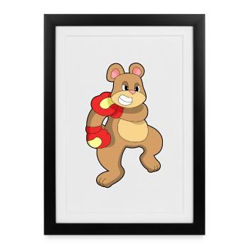 Bär Boxer Boxhandschuhe Boxen - Gerahmtes Poster (27 × 37 cm) - Schwarz - Vorne